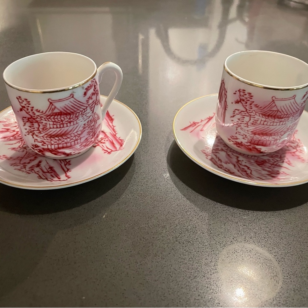 Elegant Red and White Teacup Set